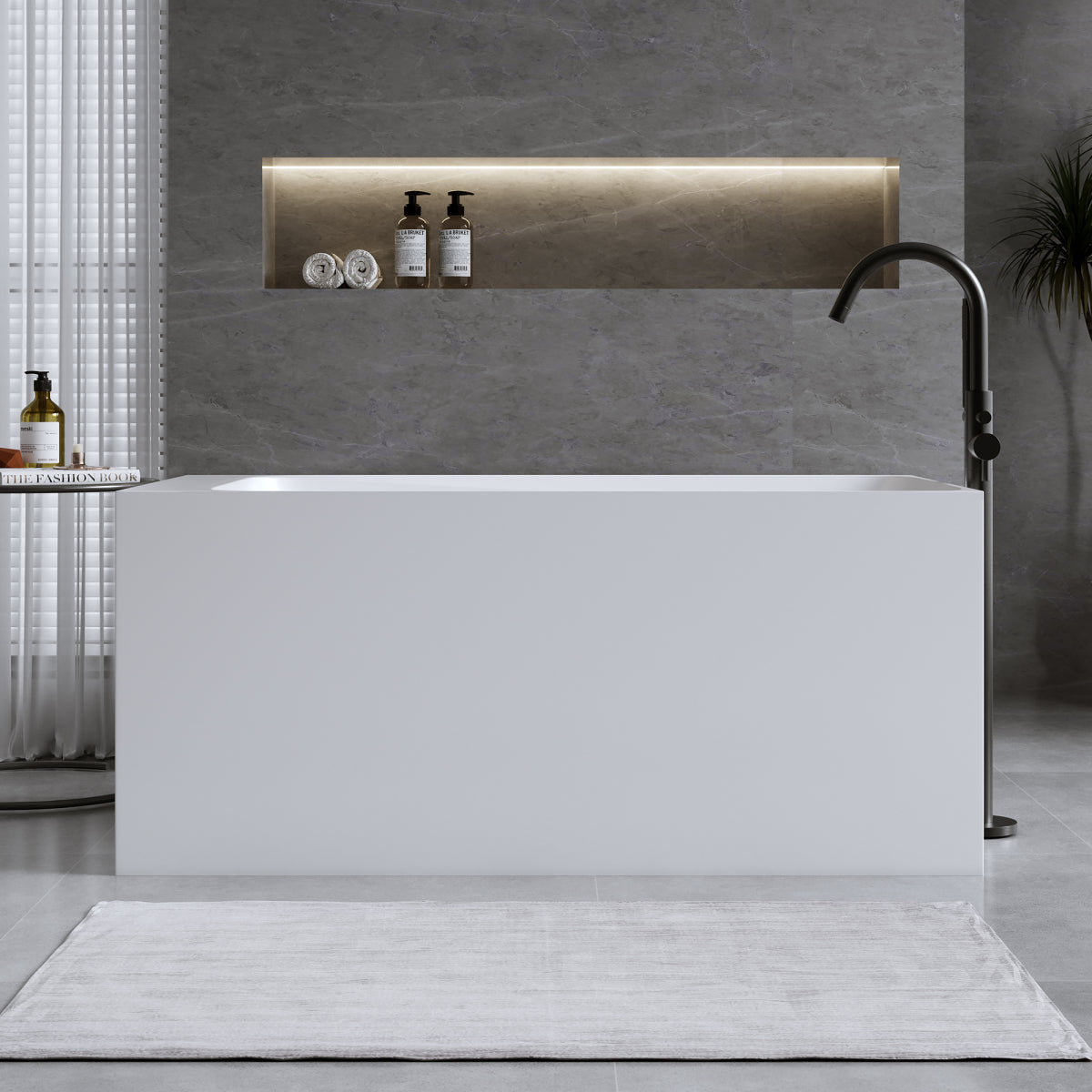 51 in Solid Surface Freestanding Bathtub — Matte White