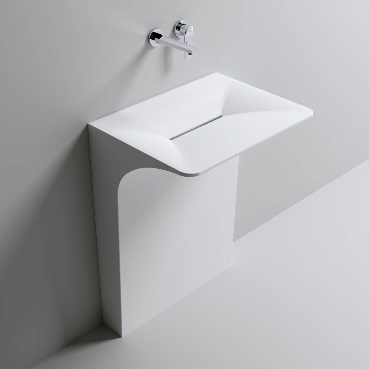 33.2 in Wall-Mounted Solid Surface Pedestal Sink — Matte White