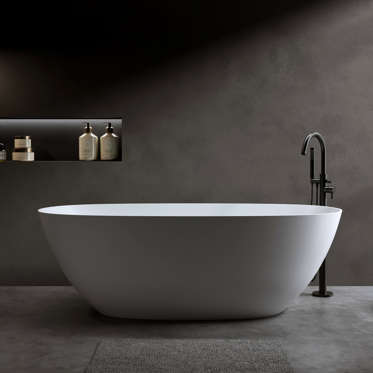 Solid Surface Freestanding Bathtub, Mid-Depth, 57 in Matte White