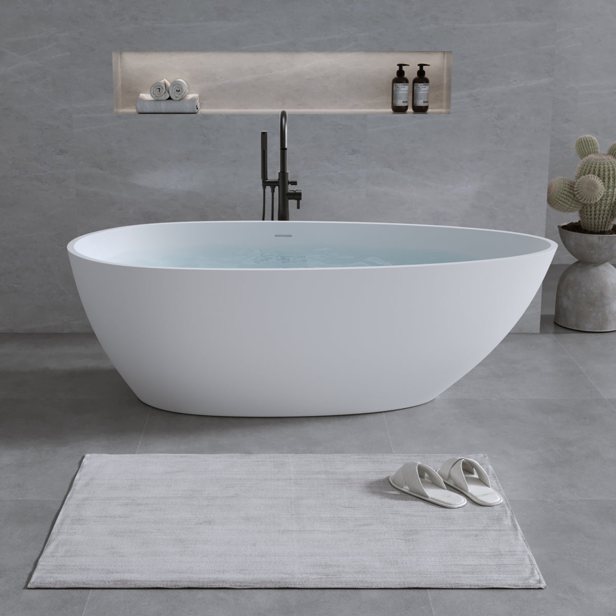 59 in Solid Surface Freestanding Bathtub — Matte White
