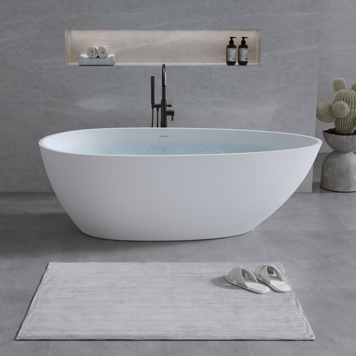 59 in Solid Surface Freestanding Bathtub — Matte White