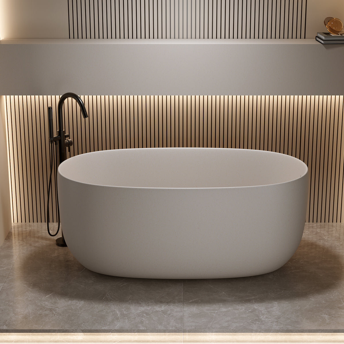 Solid Surface Freestanding Bathtub, Low Profile, 47 in Beige