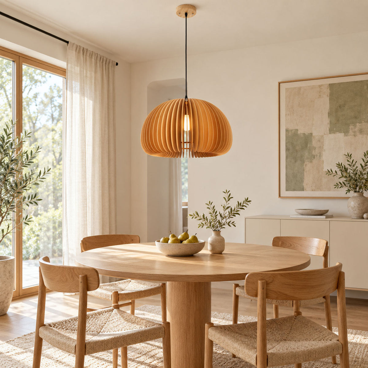 Wooden Pumpkin Pendant Lamp – detail 3