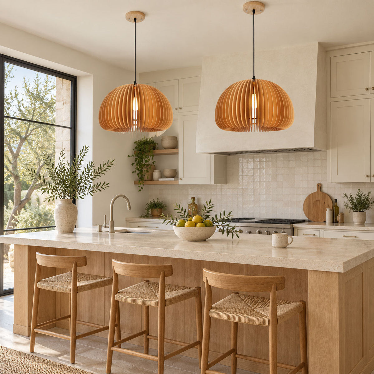 Wooden Pumpkin Pendant Lamp – detail 2