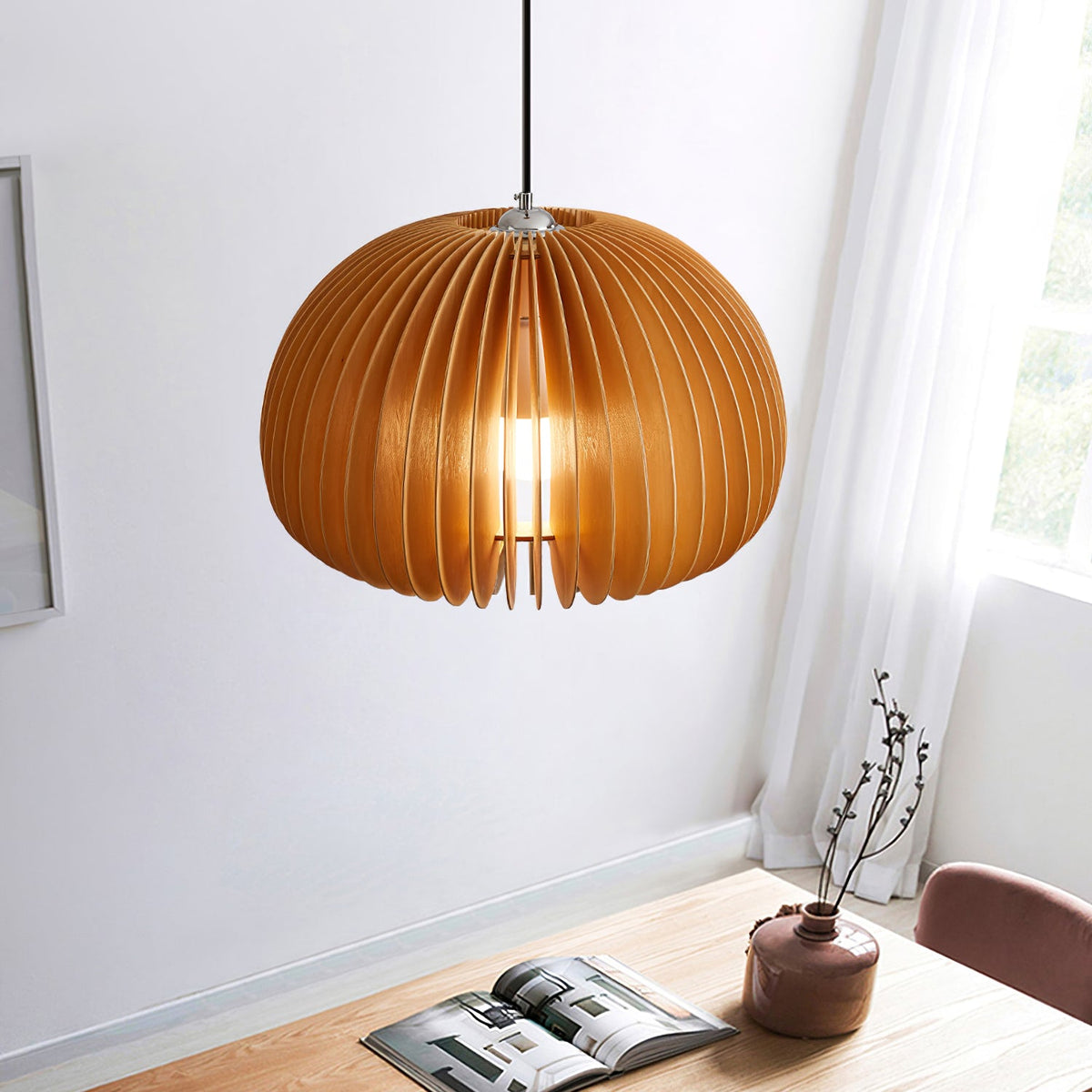 Wooden Pumpkin Pendant Lamp – detail 10